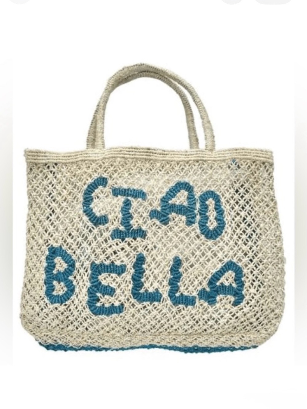 THE JACKSONS LONDON CIAO BELLA NATURAL WITH OCEAN BLUE JUTE BAG